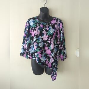 Talbots women 's. Black long sleeve floral shirt medium petite